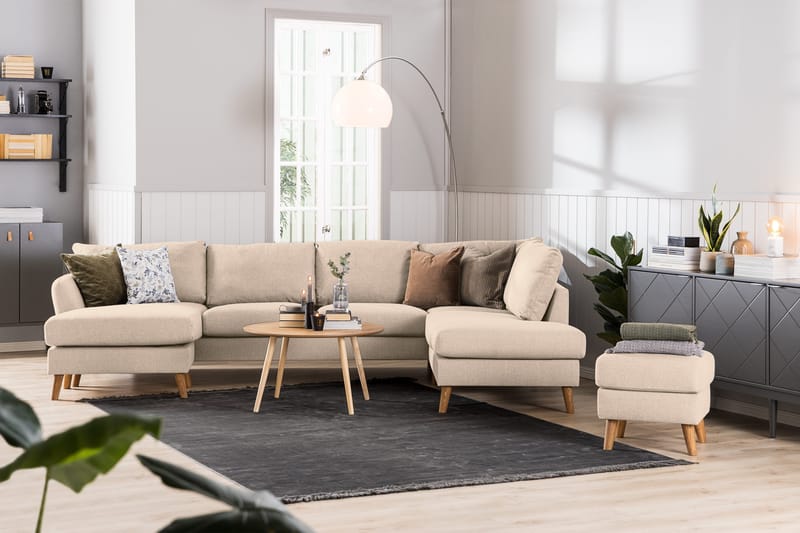 Trend 4-seters Høyrevendt U-formet Sofa med Divan og Sjeselong i Stoff - Beige - Møbler - Sofaer - U-sofa