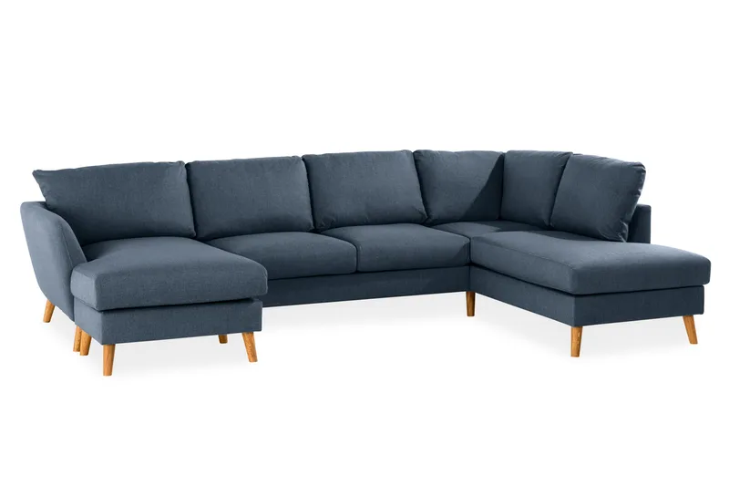 Trend 4-seters Høyrevendt U-formet Sofa med Divan og Sjeselong i Stoff - Blå - Møbler - Sofaer - U-sofa