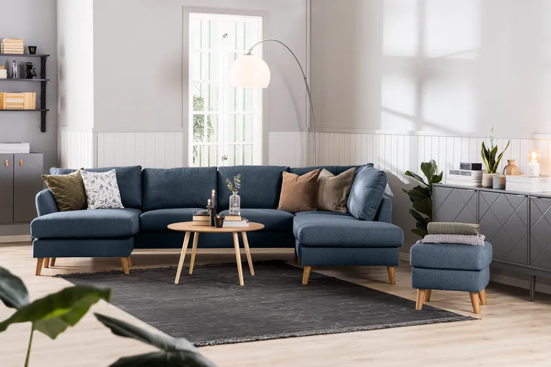 Trend 4-seters Høyrevendt U-formet Sofa med Divan og Sjeselong i Stoff - Blå - Møbler - Sofaer - U-sofa