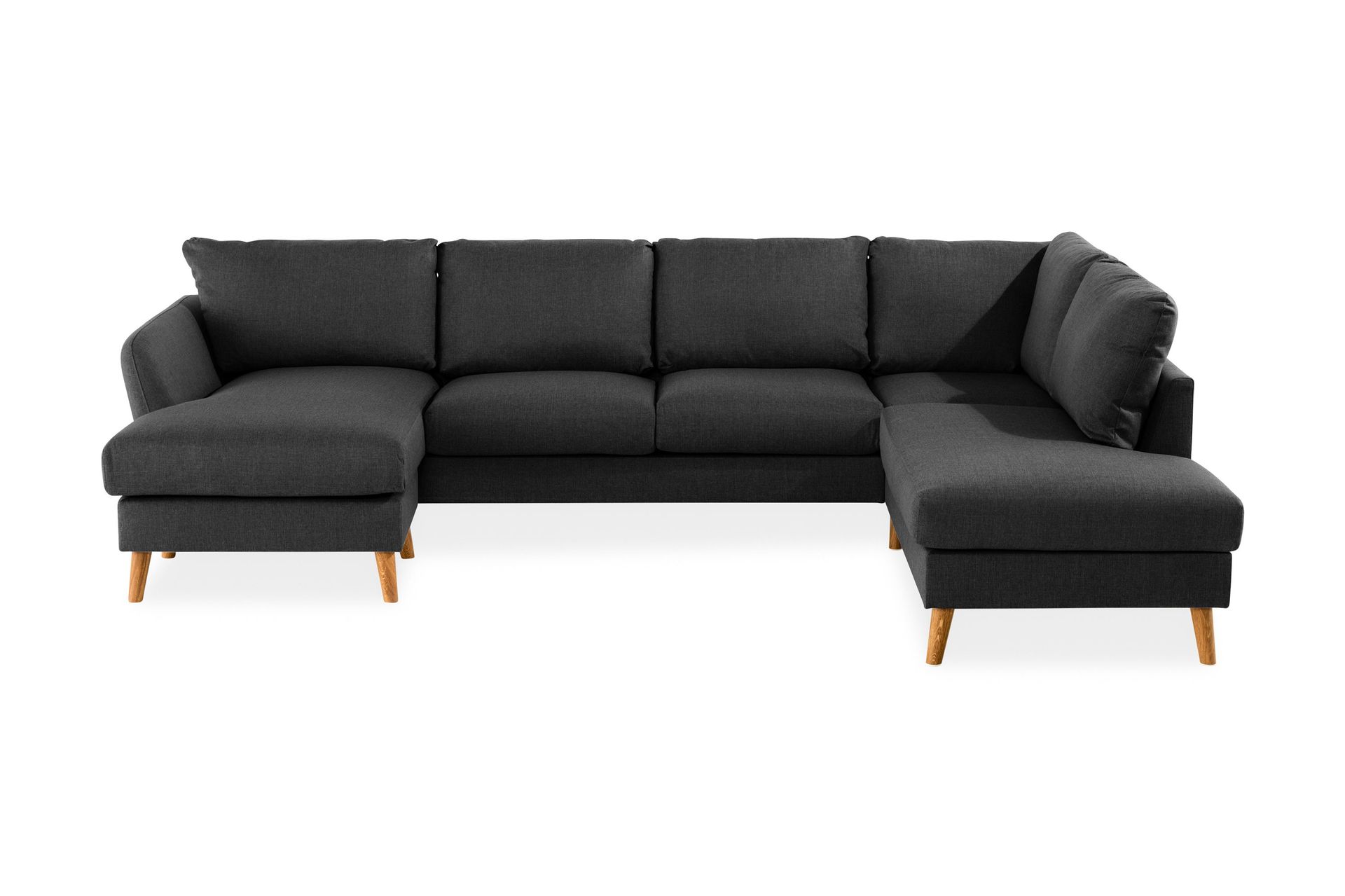 Trend 4-seters Høyrevendt U-formet Sofa med Divan og Sjeselong i Stoff - Svart
