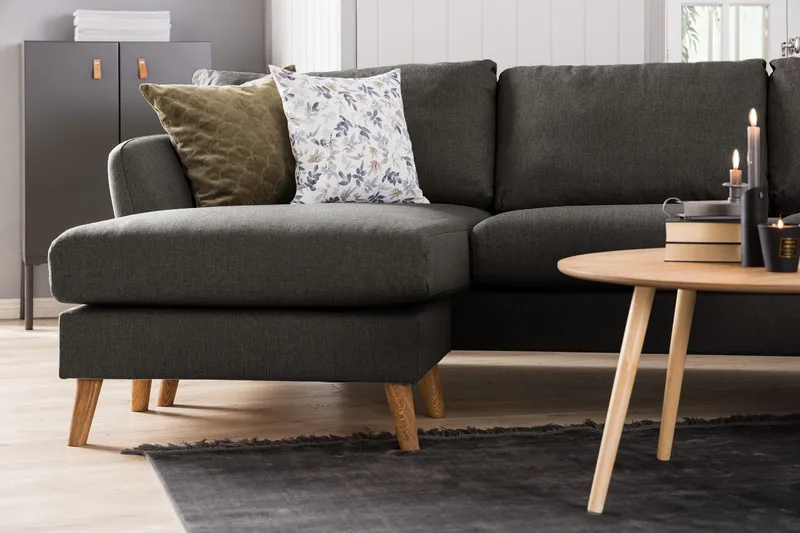 Trend 4-seters Høyrevendt U-formet Sofa med Divan og Sjeselong i Stoff - Svart - Møbler - Sofaer - U-sofa