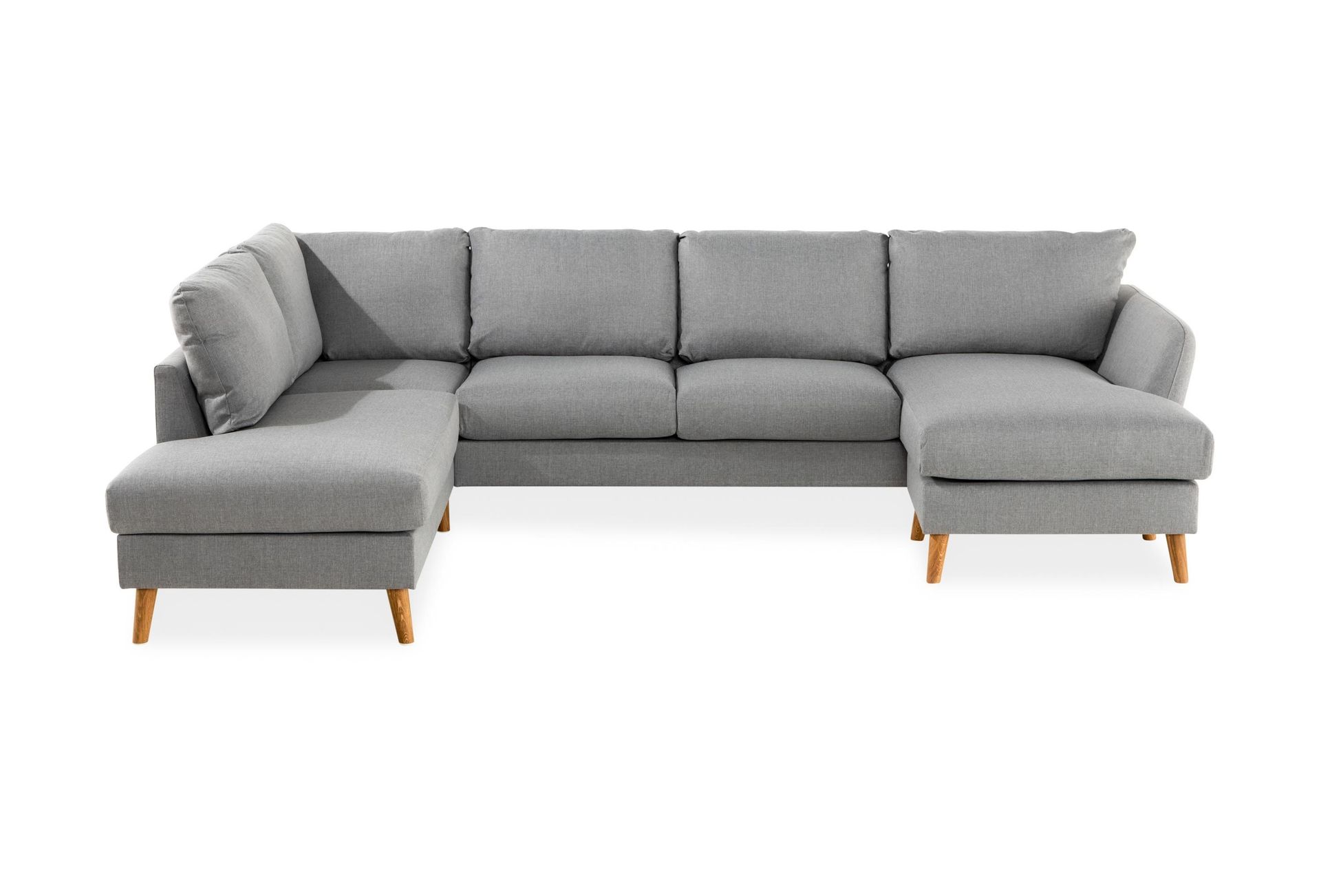 Trend 4-seters Venstrevendt U-formet Sofa med Divan og Sjeselong i Stoff - Grå