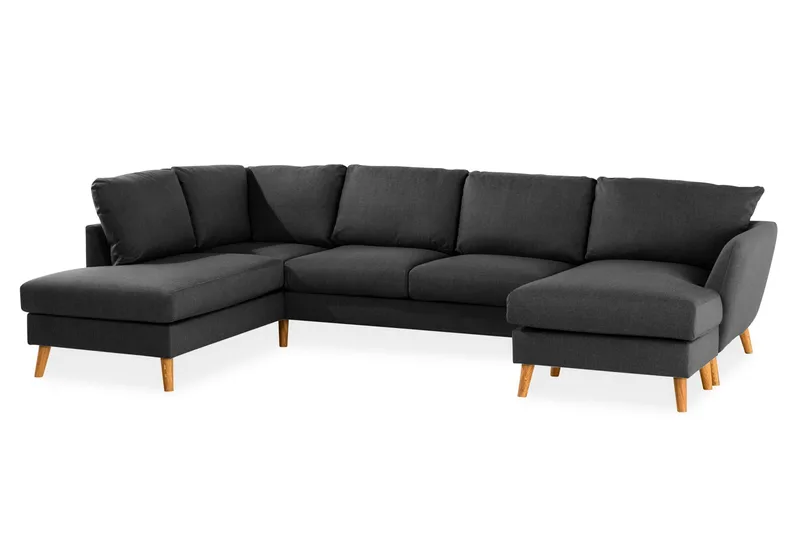 Trend 4-seters Venstrevendt U-formet Sofa med Divan og Sjeselong i Stoff - Svart - Møbler - Sofaer - U-sofa