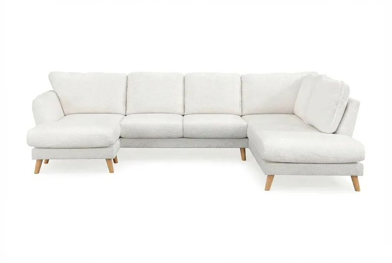 Trend Lyx 4-seters Høyrevendt U-formet Sofa med Divan og Sjeselong i Bouclé - Hvit - Møbler - Sofaer - U-sofa