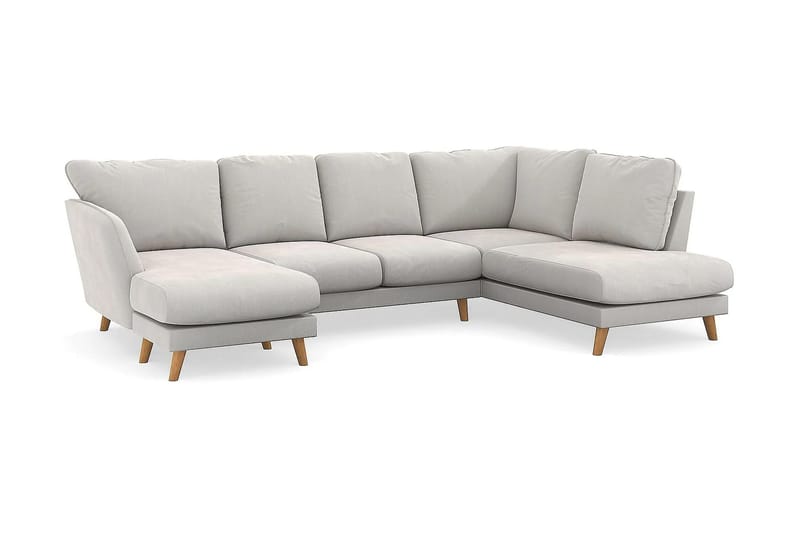 Trend Lyx 4-seters Høyrevendt U-formet Sofa med Divan og Sjeselong i Fløyel - Kremhvit - Møbler - Sofaer - U-sofa