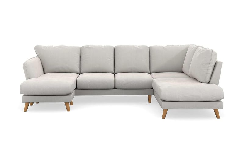 Trend Lyx 4-seters Høyrevendt U-formet Sofa med Divan og Sjeselong i Fløyel - Kremhvit - Møbler - Sofaer - U-sofa