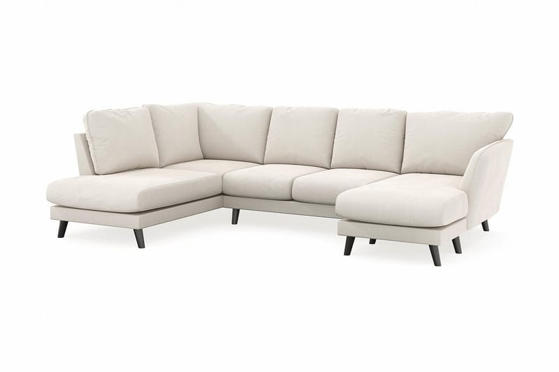 Trend Lyx 4-seters Høyrevendt U-formet Sofa med Divan og Sjeselong i Fløyel - Kremhvit - Møbler - Sofaer - U-sofa