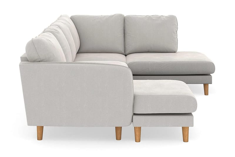 Trend Lyx 4-seters Høyrevendt U-formet Sofa med Divan og Sjeselong i Fløyel - Kremhvit - Møbler - Sofaer - U-sofa