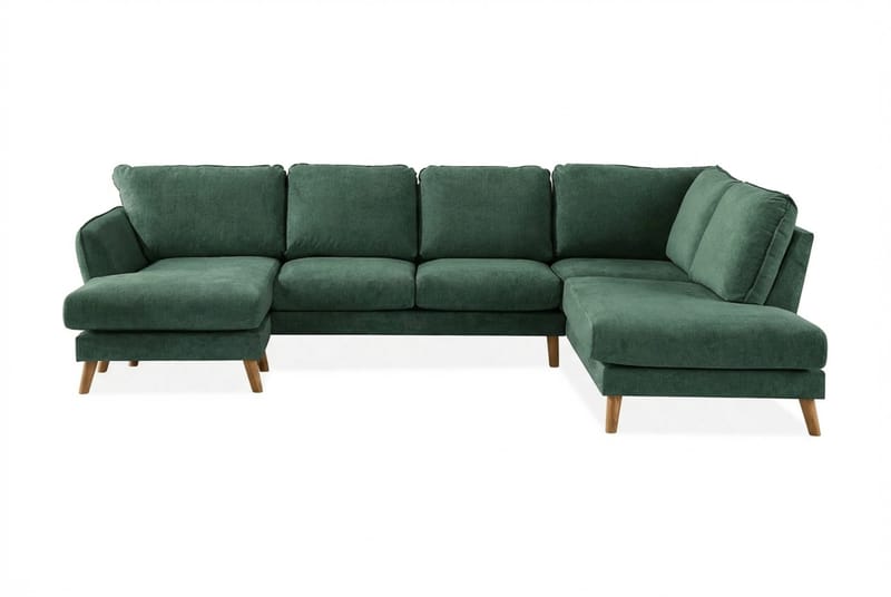 Trend Lyx 4-seters Høyrevendt U-formet Sofa med Divan og Sjeselong i Fløyel - Mørkegrønn - Møbler - Sofaer - U-sofa