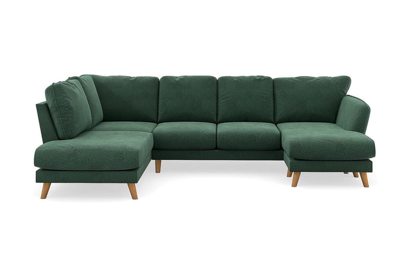 Trend Lyx 4-seters Høyrevendt U-formet Sofa med Divan og Sjeselong i Fløyel, Mørkegrønn