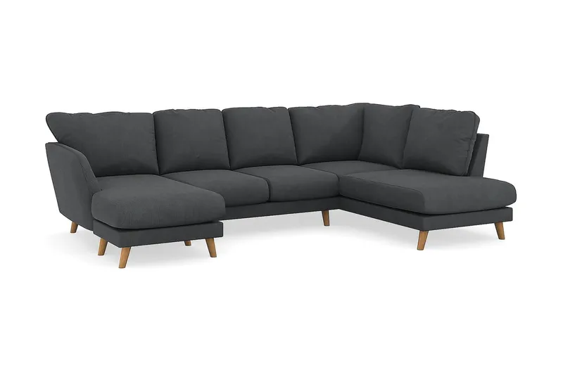 Trend Lyx 4-seters Høyrevendt U-formet Sofa med Divan og Sjeselong i Manchester - Mørk grå - Møbler - Sofaer - U-sofa