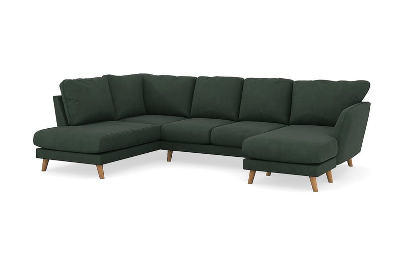 Trend Lyx 4-seters Høyrevendt U-formet Sofa med Divan og Sjeselong i Manchester - Mørkegrønn - Møbler - Sofaer - U-sofa