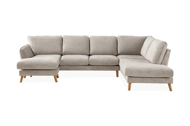 Trend Lyx 4-seters Høyrevendt U-formet Sofa med Divan og Sjeselong i Stoff, Beige