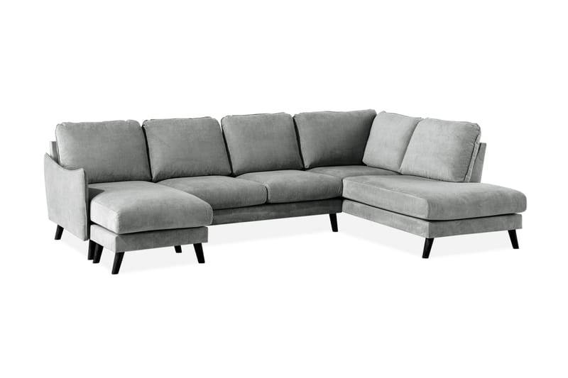 Trend Lyx 4-seters Høyrevendt U-formet Sofa med Divan og Sjeselong i Stoff - Grå - Møbler - Sofaer - U-sofa