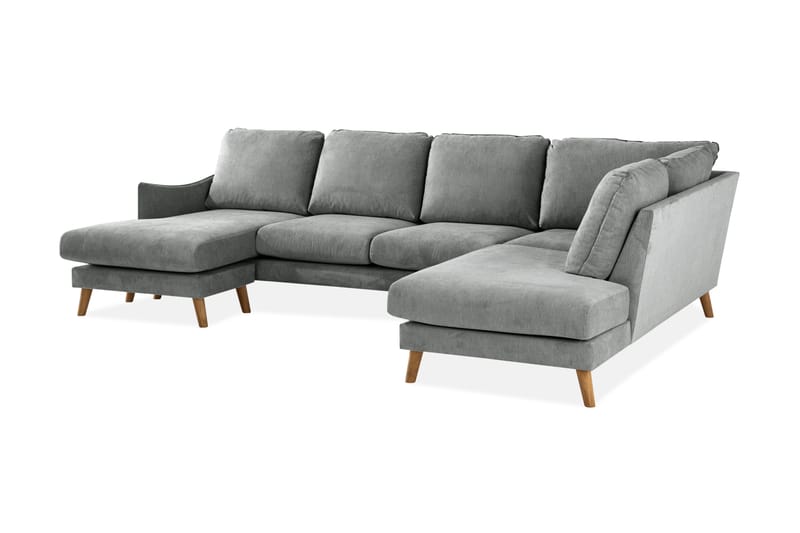 Trend Lyx 4-seters Høyrevendt U-formet Sofa med Divan og Sjeselong i Stoff - Grå - Møbler - Sofaer - U-sofa