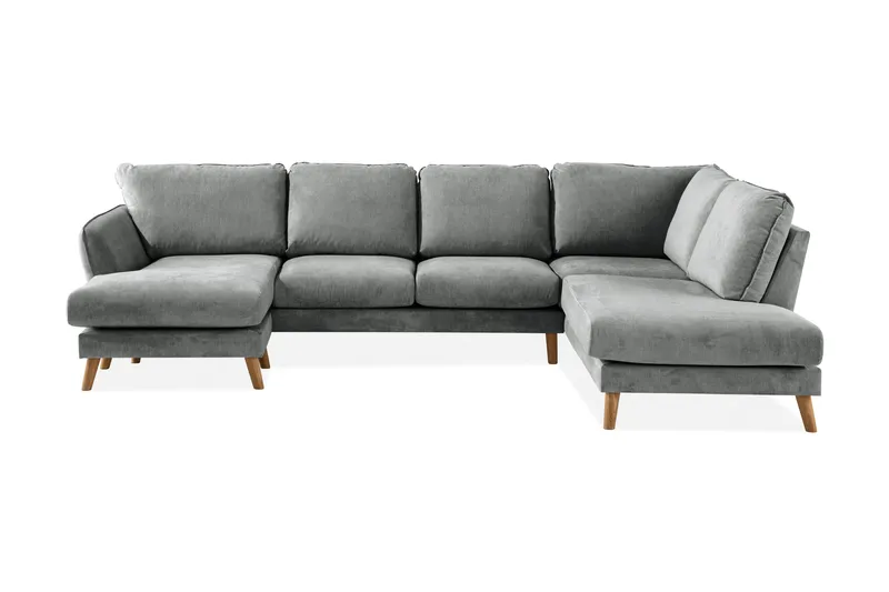 Trend Lyx 4-seters Høyrevendt U-formet Sofa med Divan og Sjeselong i Stoff - Grå - Møbler - Sofaer - U-sofa