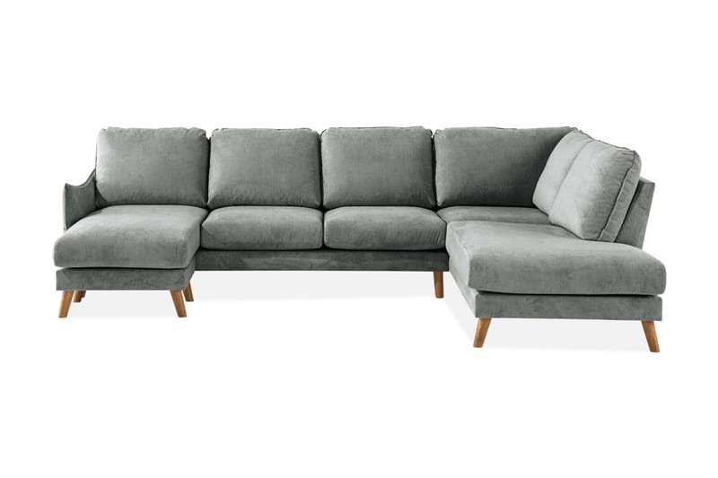 Trend Lyx 4-seters Høyrevendt U-formet Sofa med Divan og Sjeselong i Stoff - Grå - Møbler - Sofaer - U-sofa