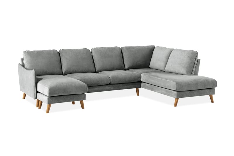 Trend Lyx 4-seters Høyrevendt U-formet Sofa med Divan og Sjeselong i Stoff - Grå - Møbler - Sofaer - U-sofa