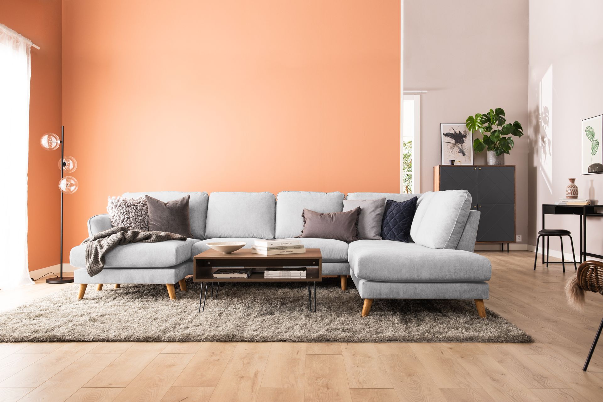 Trend Lyx 4-seters Høyrevendt U-formet Sofa med Divan og Sjeselong i Stoff - Lys grå - Møbler - Sofaer - U-sofa