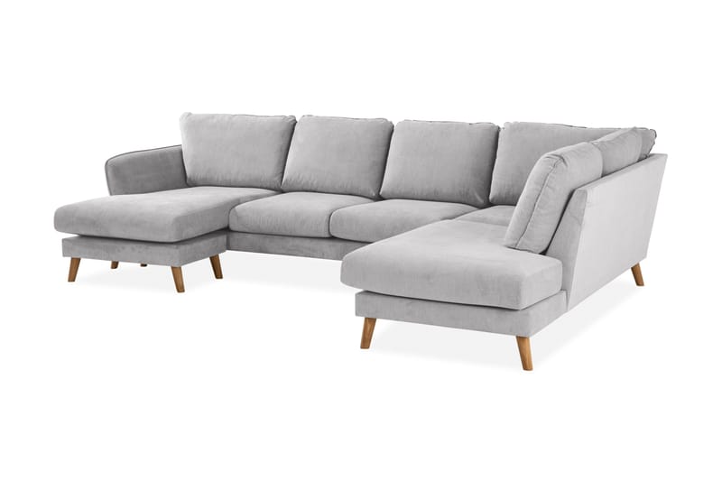 Trend Lyx 4-seters Høyrevendt U-formet Sofa med Divan og Sjeselong i Stoff - Lys grå - Møbler - Sofaer - U-sofa