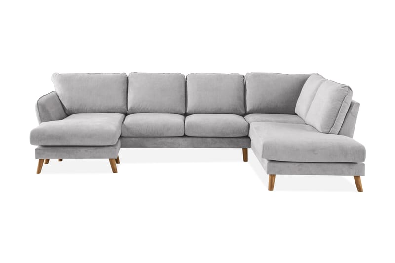 Trend Lyx 4-seters Høyrevendt U-formet Sofa med Divan og Sjeselong i Stoff - Lys grå - Møbler - Sofaer - U-sofa