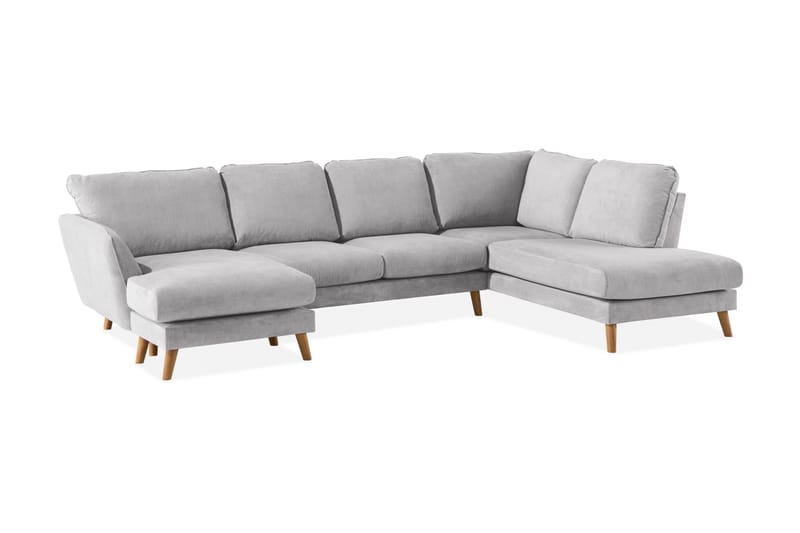 Trend Lyx 4-seters Høyrevendt U-formet Sofa med Divan og Sjeselong i Stoff - Lys grå - Møbler - Sofaer - U-sofa