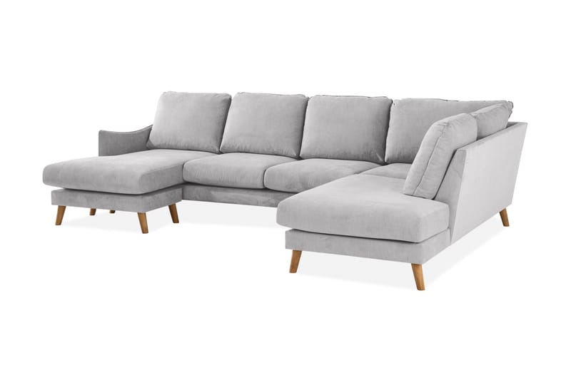 Trend Lyx 4-seters Høyrevendt U-formet Sofa med Divan og Sjeselong i Stoff - Lys grå - Møbler - Sofaer - U-sofa