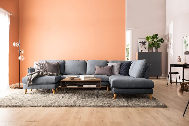 Trend Lyx 4-seters Høyrevendt U-formet Sofa med Divan og Sjeselong i Stoff - Mørk grå - Møbler - Sofaer - U-sofa