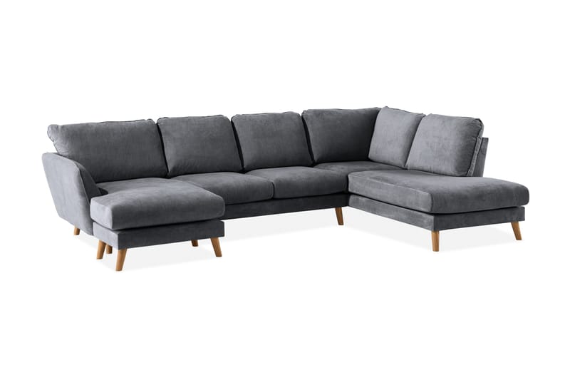 Trend Lyx 4-seters Høyrevendt U-formet Sofa med Divan og Sjeselong i Stoff - Mørk grå - Møbler - Sofaer - U-sofa