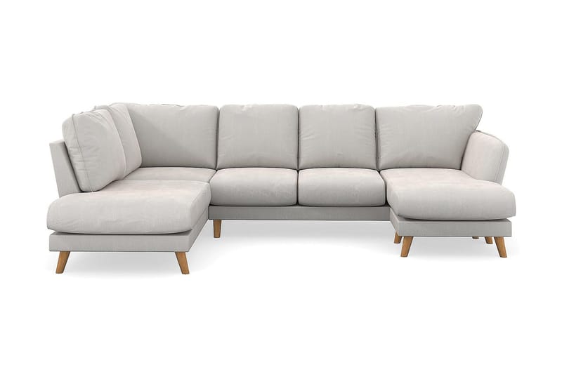 Trend Lyx 4-seters Venstrevendt U-formet Sofa med Divan og Sjeselong i Fløyel - Kremhvit - Møbler - Sofaer - U-sofa