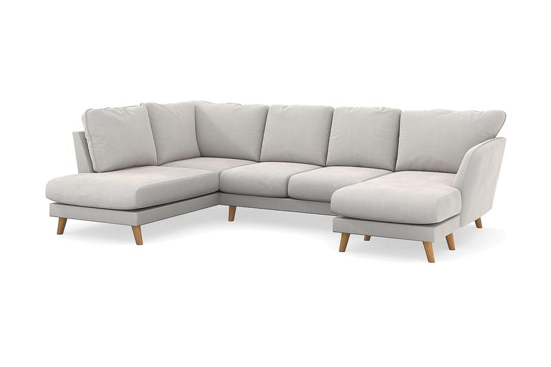 Trend Lyx 4-seters Venstrevendt U-formet Sofa med Divan og Sjeselong i Fløyel - Kremhvit - Møbler - Sofaer - U-sofa