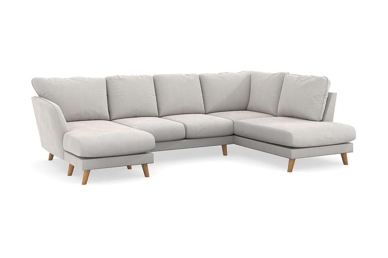 Trend Lyx 4-seters Venstrevendt U-formet Sofa med Divan og Sjeselong i Fløyel - Kremhvit - Møbler - Sofaer - U-sofa
