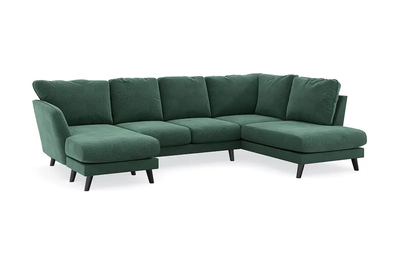 Trend Lyx 4-seters Venstrevendt U-formet Sofa med Divan og Sjeselong i Fløyel - Mørkegrønn - Møbler - Sofaer - U-sofa