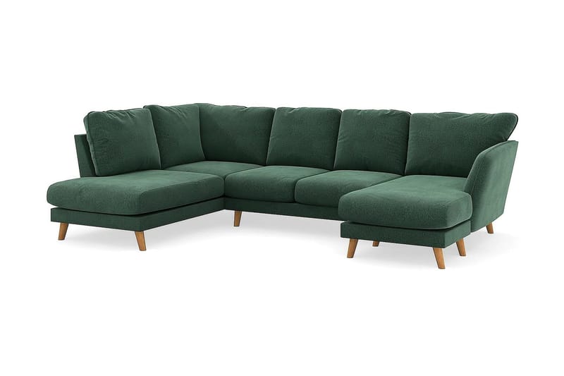 Trend Lyx 4-seters Venstrevendt U-formet Sofa med Divan og Sjeselong i Fløyel - Mørkegrønn - Møbler - Sofaer - U-sofa