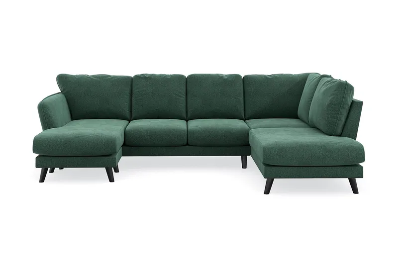 Trend Lyx 4-seters Venstrevendt U-formet Sofa med Divan og Sjeselong i Fløyel, Mørkegrønn