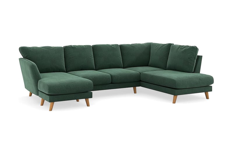 Trend Lyx 4-seters Venstrevendt U-formet Sofa med Divan og Sjeselong i Fløyel - Mørkegrønn - Møbler - Sofaer - U-sofa
