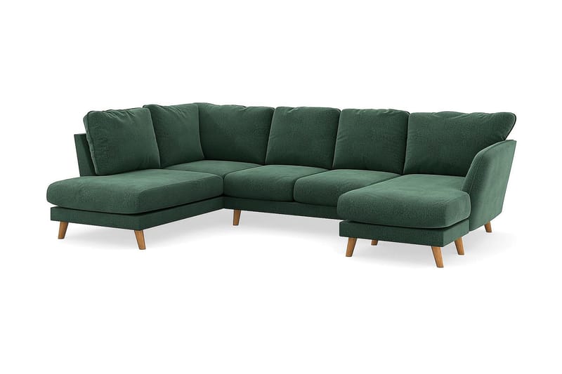 Trend Lyx 4-seters Venstrevendt U-formet Sofa med Divan og Sjeselong i Fløyel - Mørkegrønn - Møbler - Sofaer - U-sofa