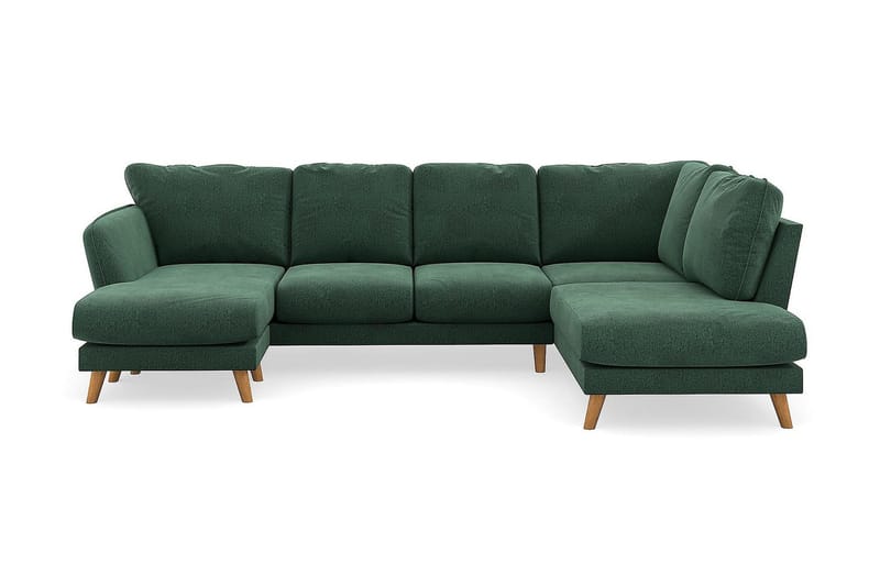 Trend Lyx 4-seters Venstrevendt U-formet Sofa med Divan og Sjeselong i Fløyel - Mørkegrønn - Møbler - Sofaer - U-sofa