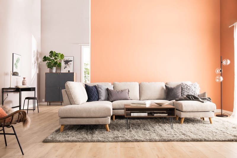 Trend Lyx 4-seters Venstrevendt U-formet Sofa med Divan og Sjeselong i Stoff - Beige - Møbler - Sofaer - U-sofa