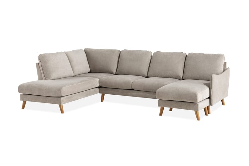 Trend Lyx 4-seters Venstrevendt U-formet Sofa med Divan og Sjeselong i Stoff - Beige - Møbler - Sofaer - U-sofa