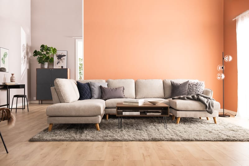Trend Lyx 4-seters Venstrevendt U-formet Sofa med Divan og Sjeselong i Stoff - Beige - Møbler - Sofaer - U-sofa