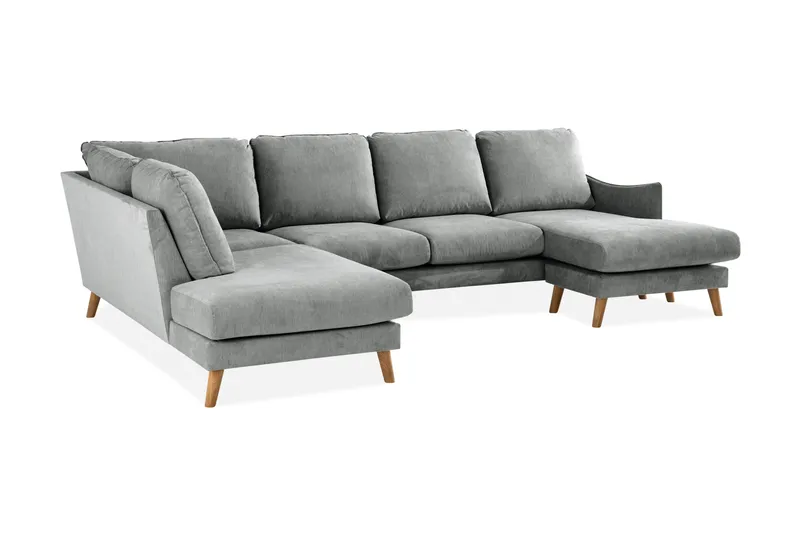 Trend Lyx 4-seters Venstrevendt U-formet Sofa med Divan og Sjeselong i Stoff - Grå - Møbler - Sofaer - U-sofa