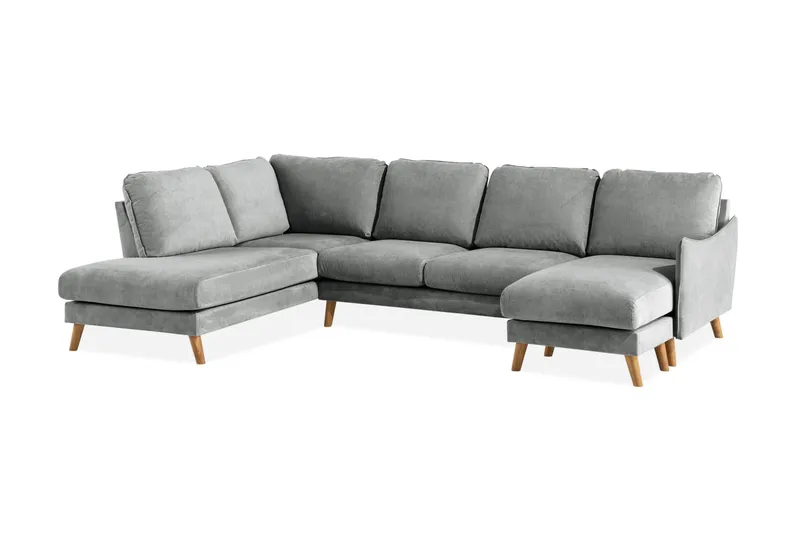 Trend Lyx 4-seters Venstrevendt U-formet Sofa med Divan og Sjeselong i Stoff - Grå - Møbler - Sofaer - U-sofa