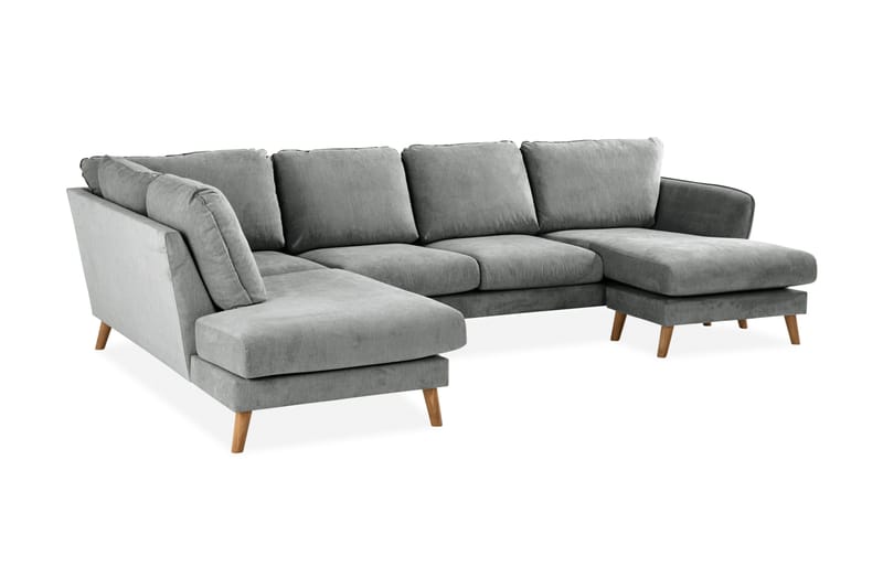 Trend Lyx 4-seters Venstrevendt U-formet Sofa med Divan og Sjeselong i Stoff - Grå - Møbler - Sofaer - U-sofa