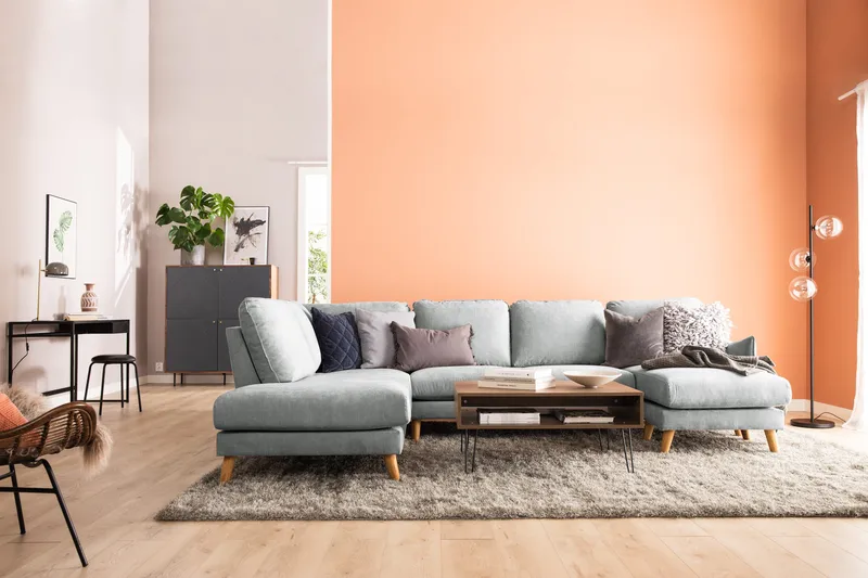Trend Lyx 4-seters Venstrevendt U-formet Sofa med Divan og Sjeselong i Stoff - Grå - Møbler - Sofaer - U-sofa