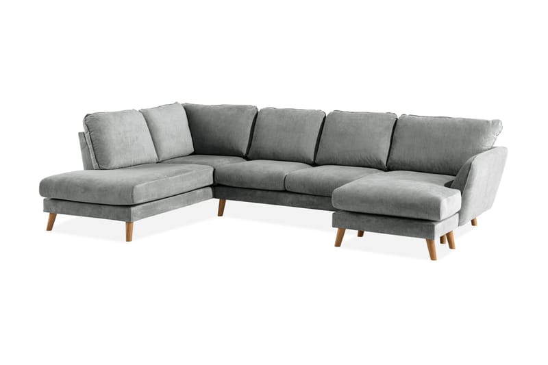 Trend Lyx 4-seters Venstrevendt U-formet Sofa med Divan og Sjeselong i Stoff - Grå - Møbler - Sofaer - U-sofa