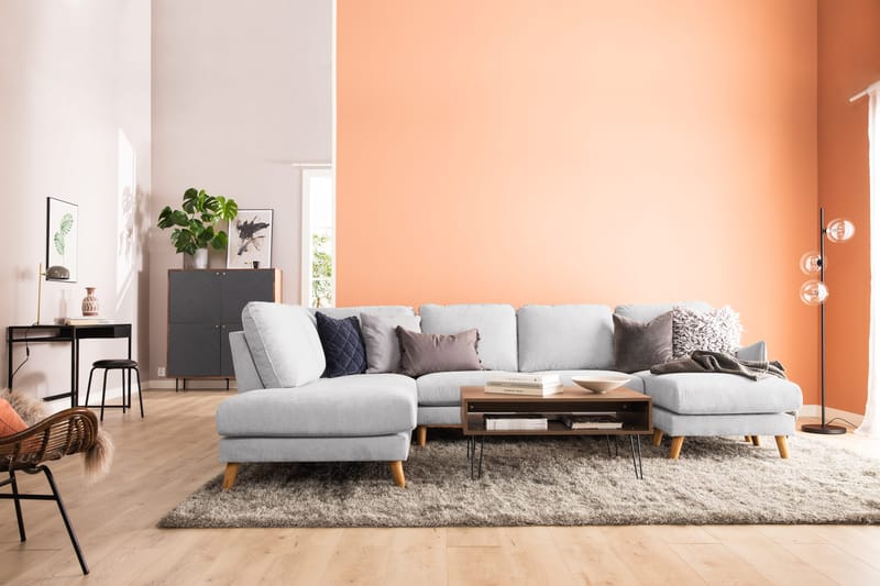 Trend Lyx 4-seters Venstrevendt U-formet Sofa med Divan og Sjeselong i Stoff - Lys grå - Møbler - Sofaer - U-sofa