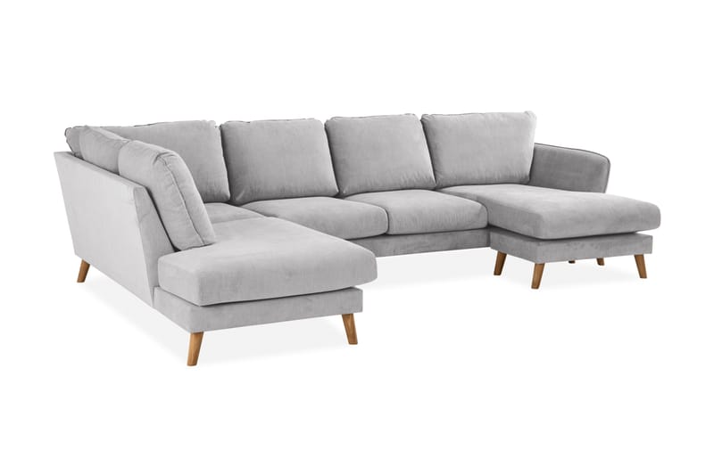 Trend Lyx 4-seters Venstrevendt U-formet Sofa med Divan og Sjeselong i Stoff - Lys grå - Møbler - Sofaer - U-sofa