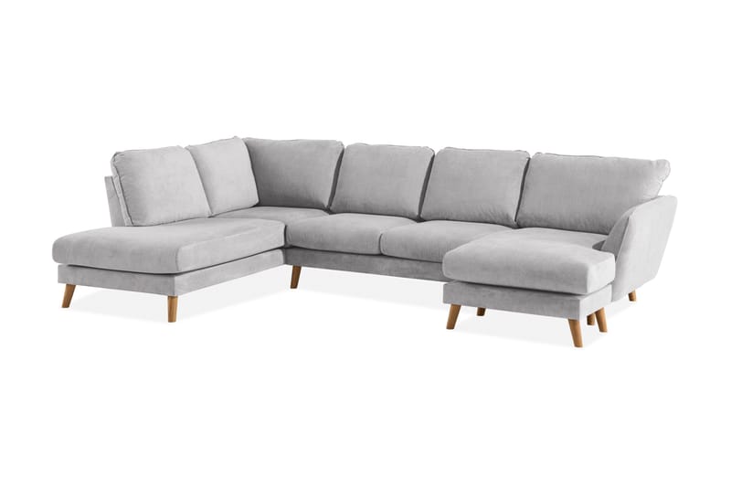 Trend Lyx 4-seters Venstrevendt U-formet Sofa med Divan og Sjeselong i Stoff - Lys grå - Møbler - Sofaer - U-sofa