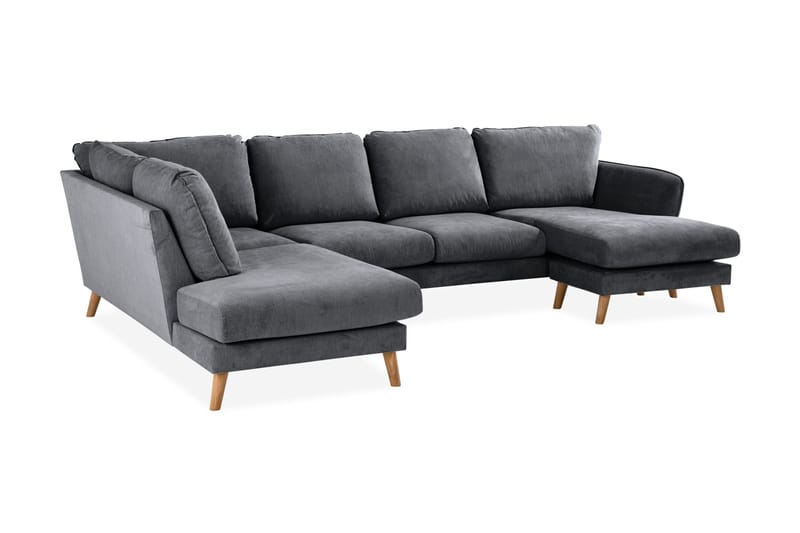 Trend Lyx 4-seters Venstrevendt U-formet Sofa med Divan og Sjeselong i Stoff - Mørk grå - Møbler - Sofaer - U-sofa